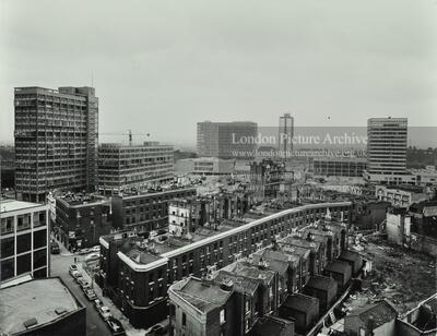 Newington Causeway: rooftop view of Elephant and Castle with Ontario Street, Keyworth Street, Skipton Street and Newington Causeway
